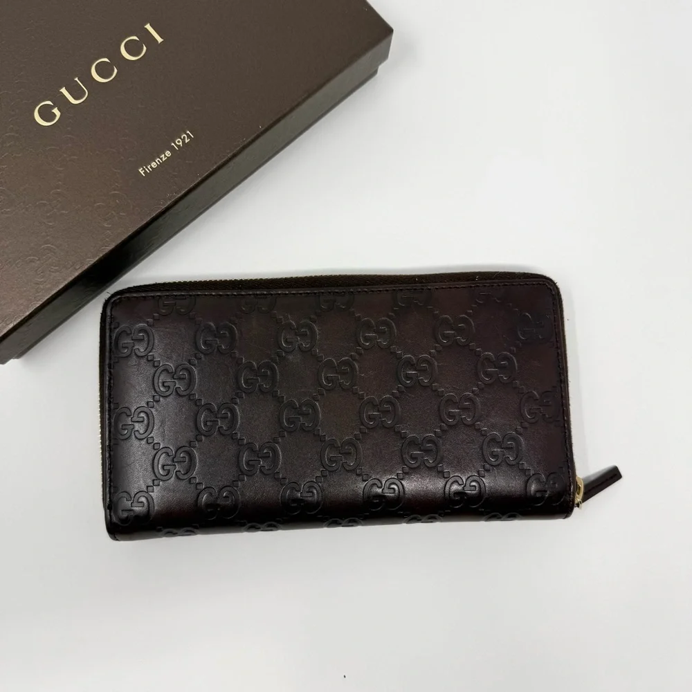 Gucci Dark Brown Guccissima Leather Zip Around Wallet with Box - Picture 4 of 12